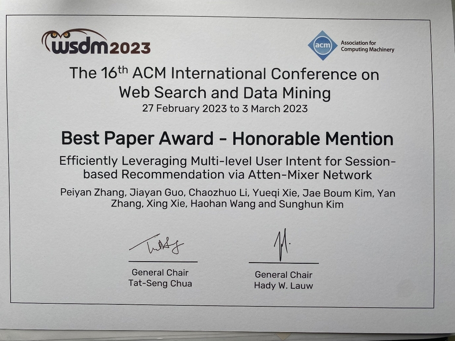 WSDM 2023 Best Paper Award - Honorable Mention