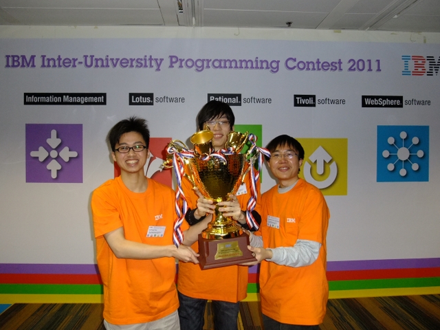 Qifeng CHEN, Jueyi WANG and Desmond HUNG from the Champion Team (From left to right)