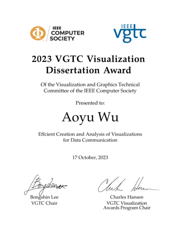 VGTC Visualization Dissertation Award - IEEE Computer Society 2023